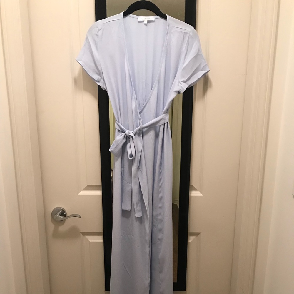 Baby blue silk wrap dress